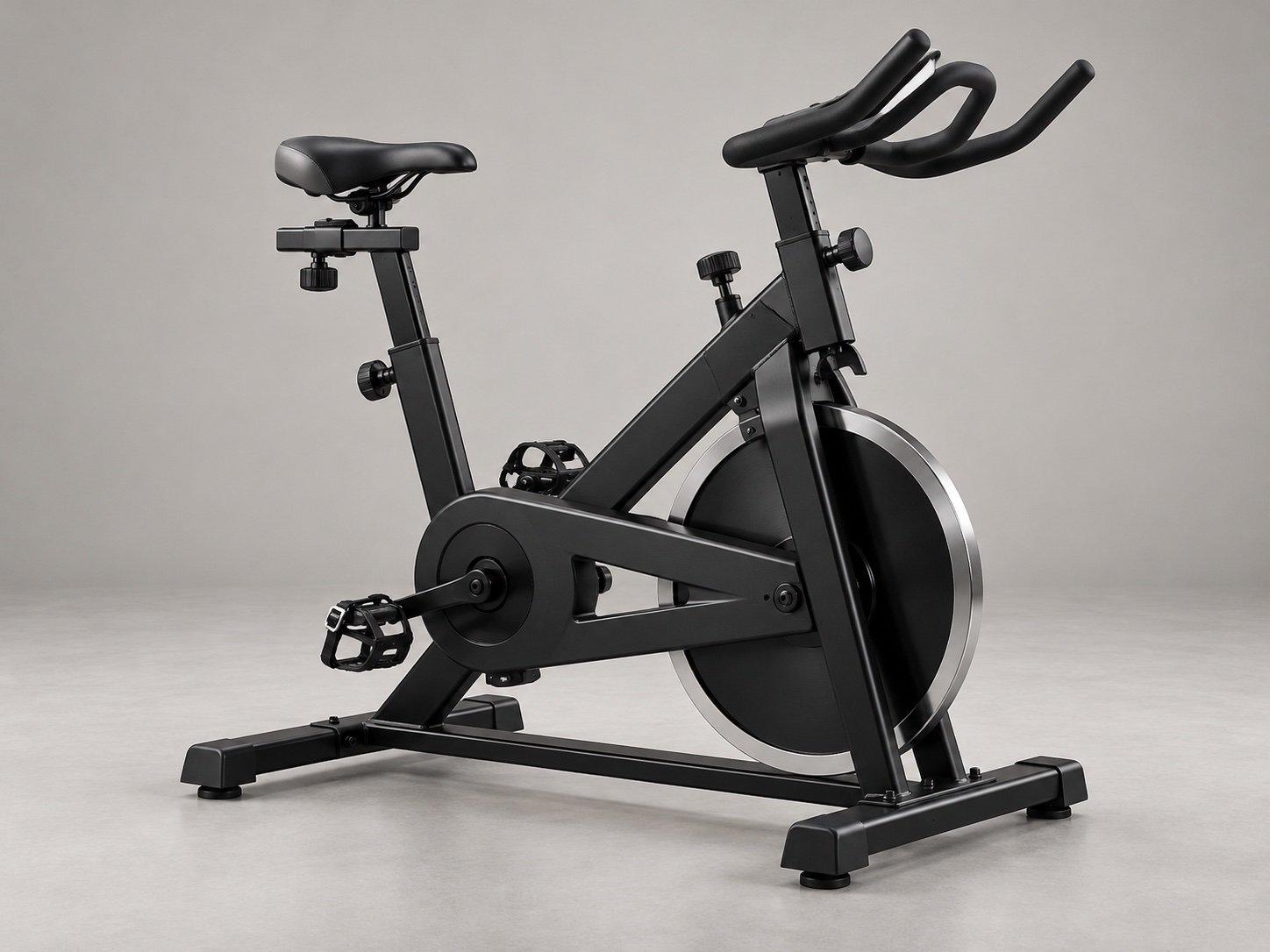 Illustrative black indoor exercise bike